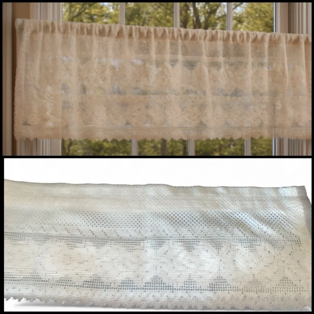 Vintage Lace Open Crochet Cream Farmhouse Delicate 50” Window Valance Curtain